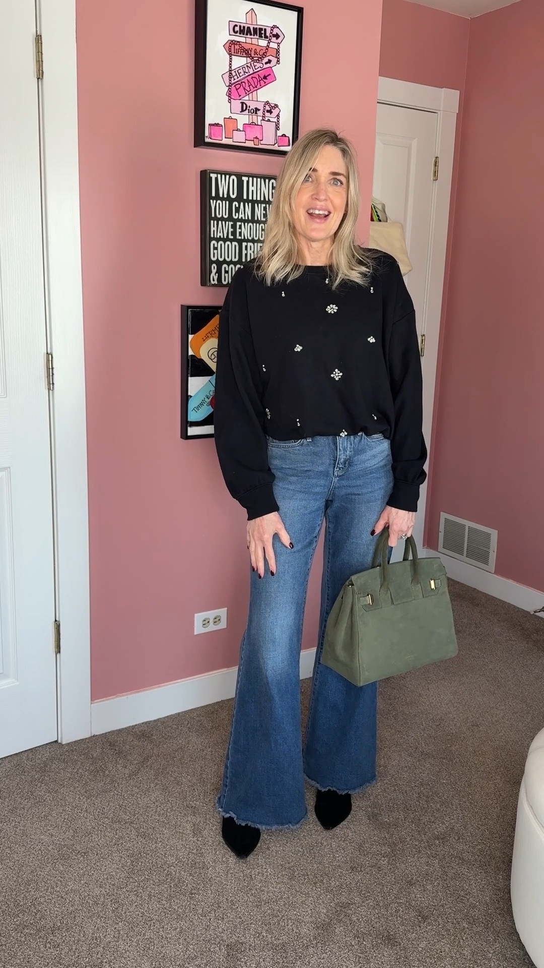 Everyday winter outfit idea for women. Loft embellished sweatshirt size small, NYDJ palazzo jeans size 00. Dolce Vita booties run true to size.


Winter outfits women, embellished sweater, cozy winter outfit, mom looks, over 40 style, wide leg denim, ootd, grwm

#LTKOver40 #LTKSeasonal #LTKFindsUnder100