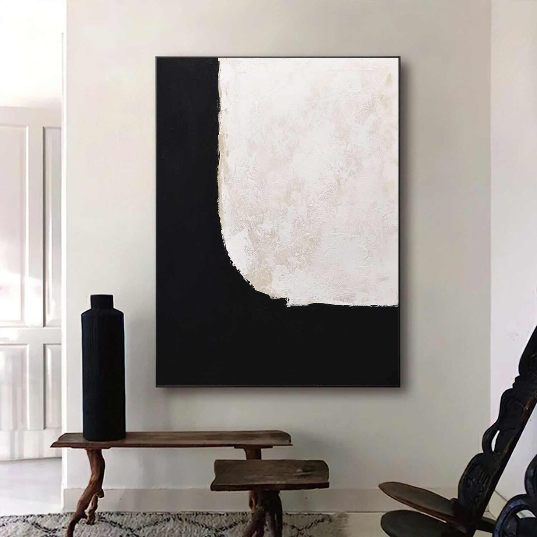 Large Textured Modern Design Abstract Painting Beige Black Original Handmade Vertical Wall Art on... | Etsy (US)