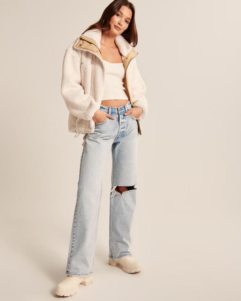 Cinched Cocoon Sherpa Full-Zip | Abercrombie & Fitch (US)