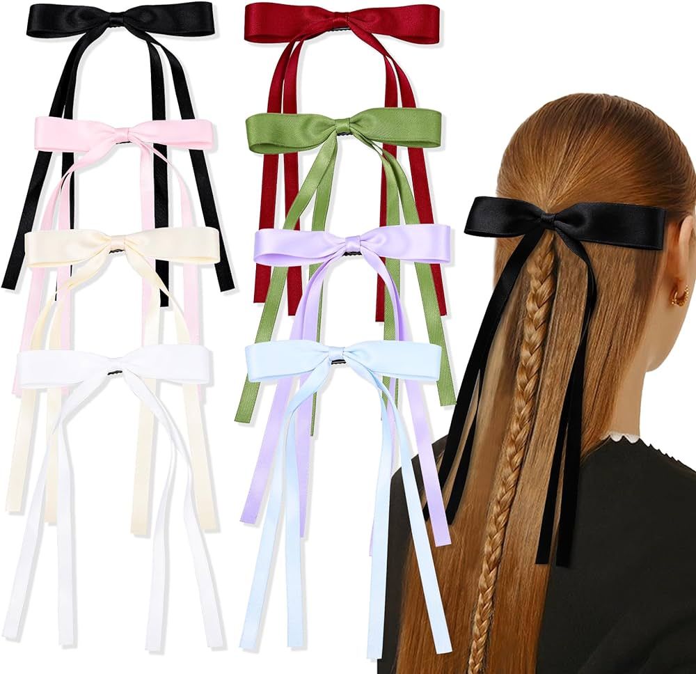 8 Pcs Hair Ribbon Bow Clips for Women Girls Tassel Hair Ribbons Hair Ties Bowknot with Long Tail ... | Amazon (US)