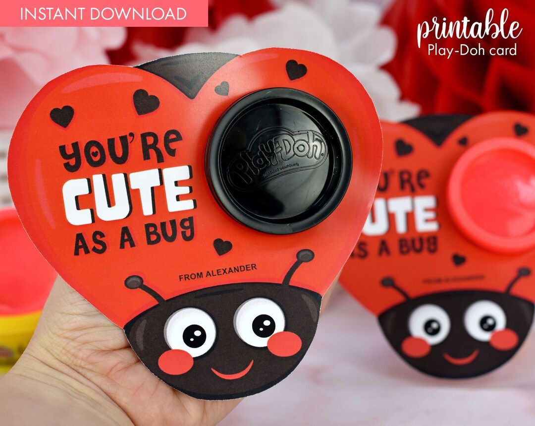 Play-doh Valentines Gift Card Printable Class Mates Gift Non-candy Gift Small Gift Ladybug DIY Pl... | Etsy (US)