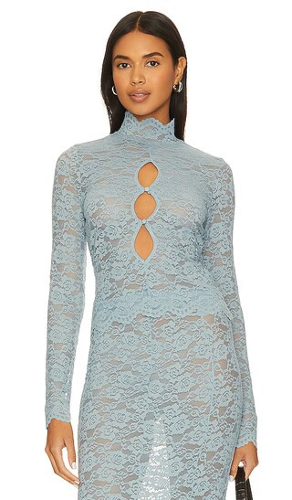 Serafina Lace Top in Shadow Blue | Revolve Clothing (Global)