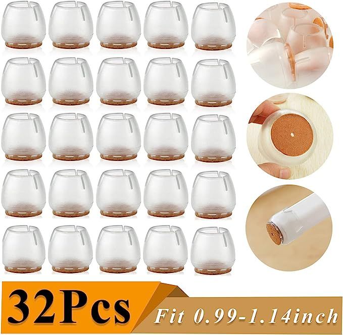 32 Pack Chair Leg Caps Silicone Floor Protector Round Furniture Table Feet Covers | Amazon (US)