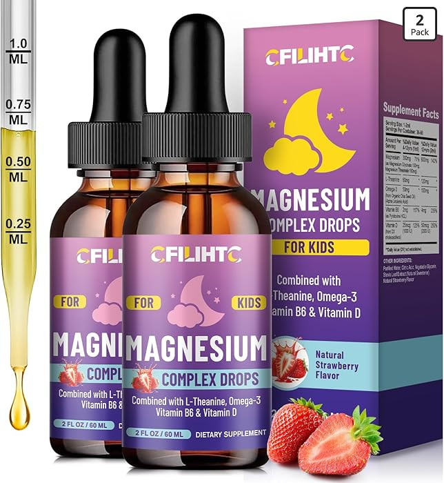 Kids Magnesium Liquid Drops-Magnesium Glycinate Liquid for Kids Supplement-w/L-theanine, Omega-3,... | Amazon (US)