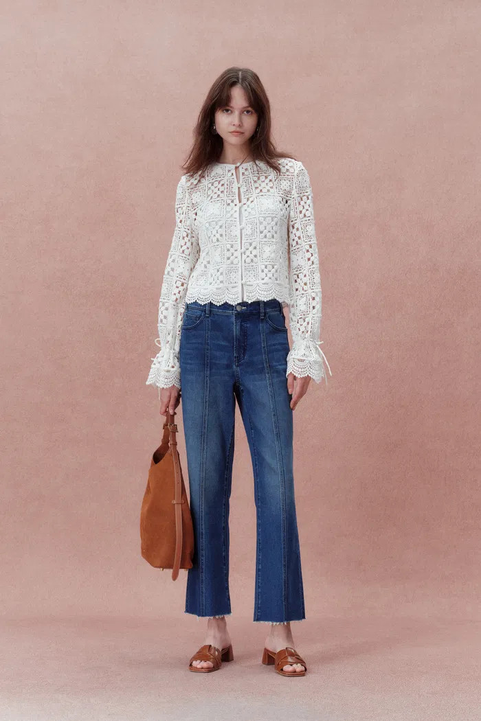 Quinn Handcrafted Button Loops Cut Out Crochet Cardigan in Cotton | Fabrique