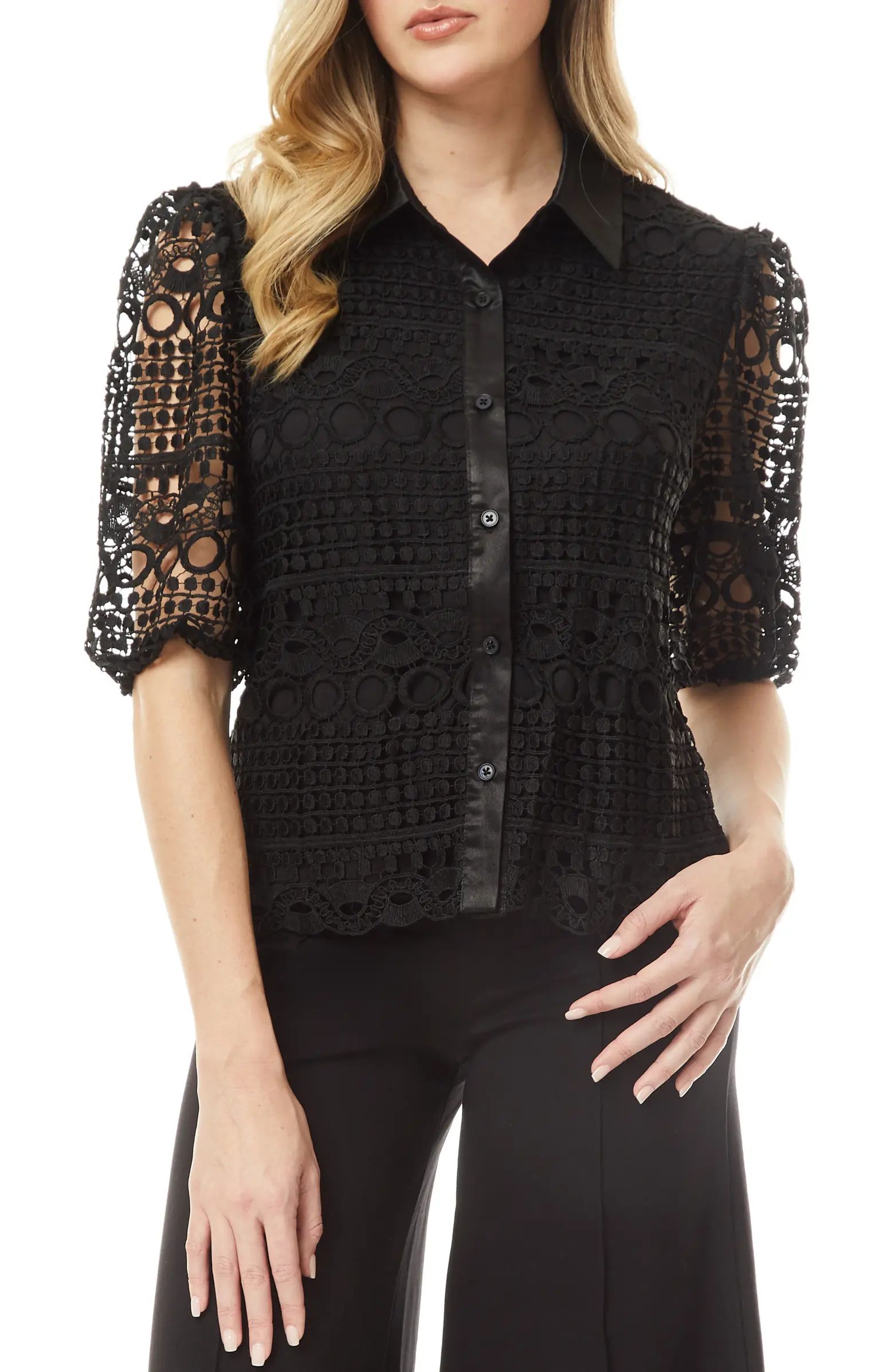 BY DESIGN Brianna Lace Puff Sleeve Button-Up Top | Nordstromrack | Nordstrom Rack
