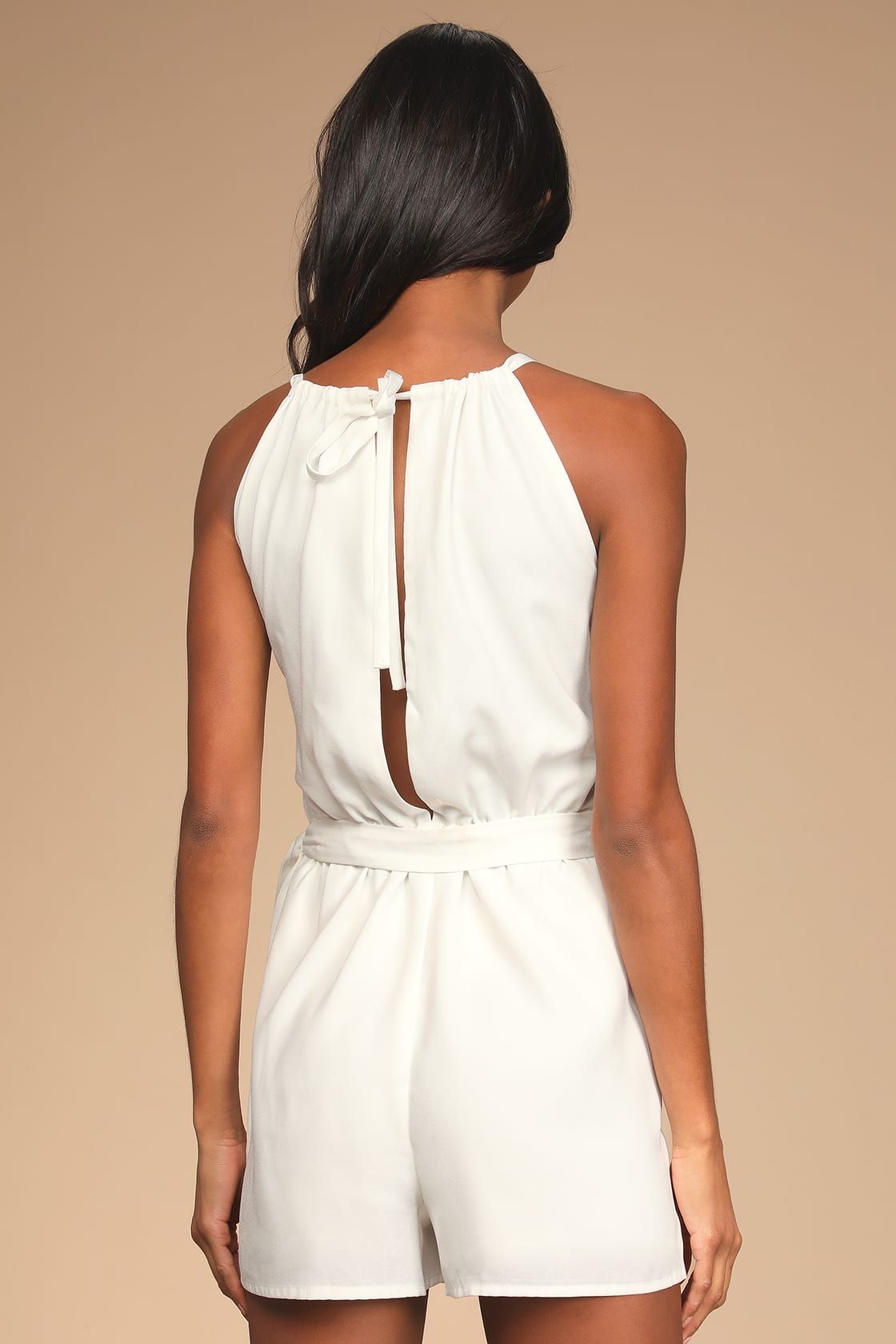 Take Us Out Ivory Tie-Back Faux Wrap Skort Romper | Lulus (US)