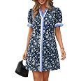 Cicy Bell Womens V Neck Floral Mini Dress Short Puff Sleeve Patchwork Summer Casual Boho Dresses | Amazon (US)