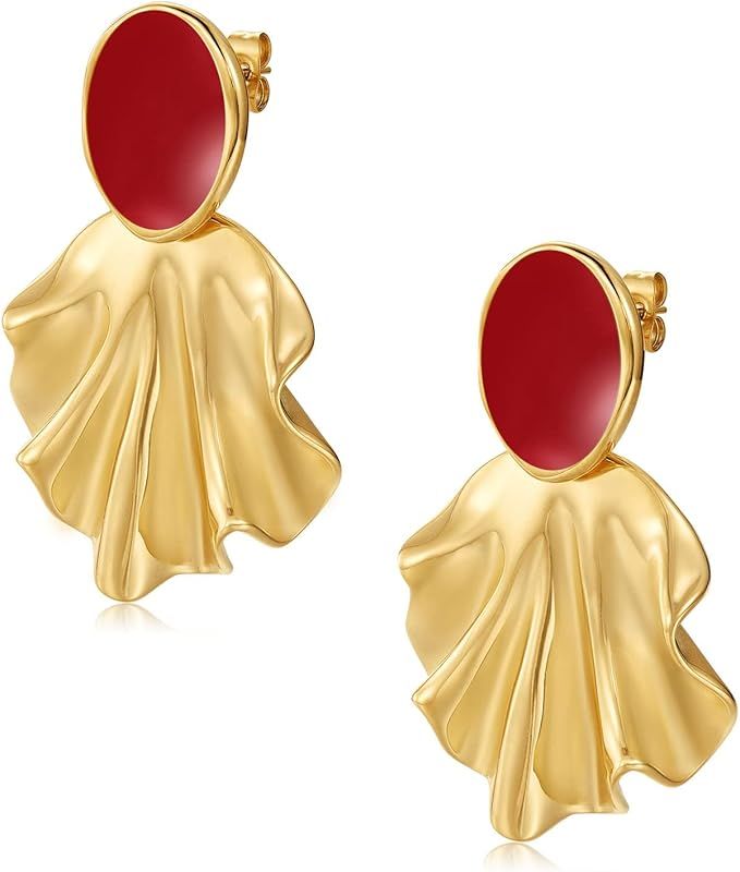 YADUDA Gold Dangle Earrings 14K Gold Hoop Earring Chunky Gold Statement Earrings Boho Dangle Earr... | Amazon (US)