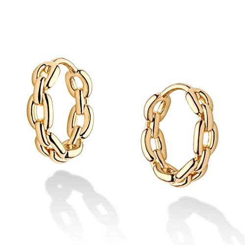 WEARON Gold Huggies Earrings 14K Gold Plated Tiny Hoop Earrings Small Chain Hoops Hypoallergenic Daily Earrings Jewelry Gift for Women | Amazon (US)
