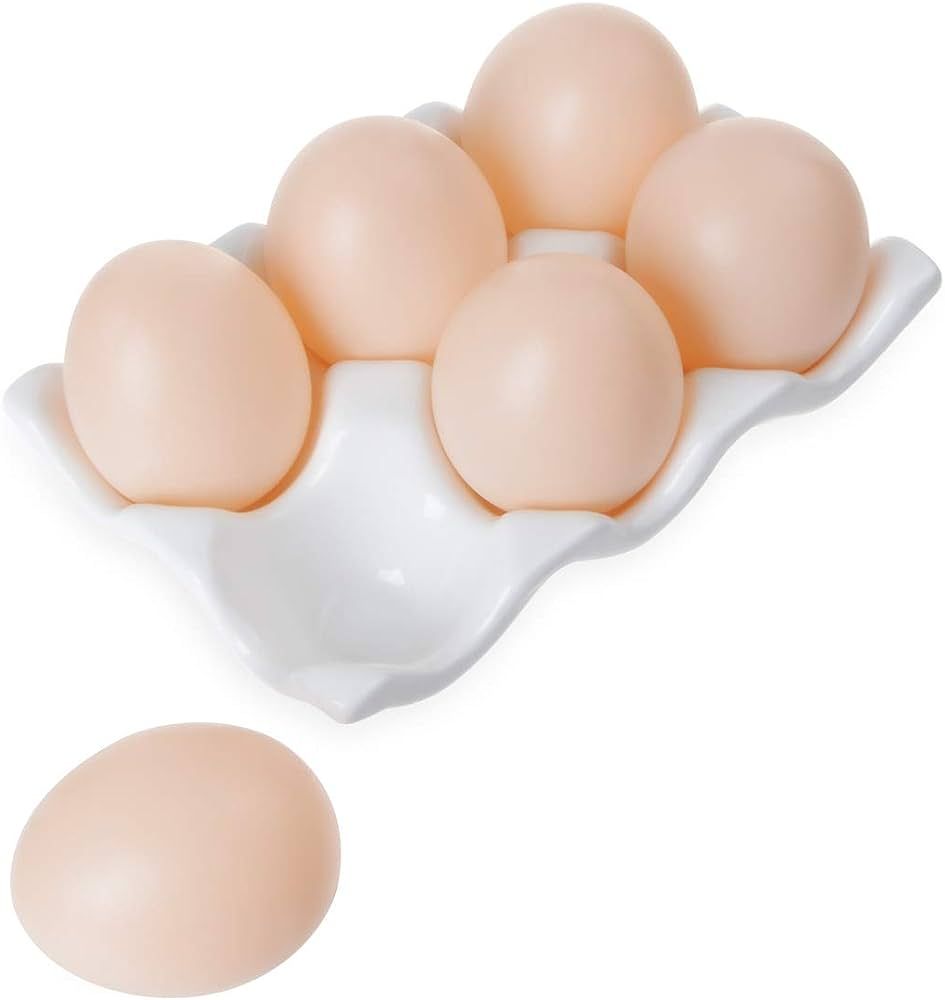 Ceramic 6 Cups Egg Tray - Half Dozen Porcelain Egg Holder Container Keeper Storage Organizer Deco... | Amazon (US)