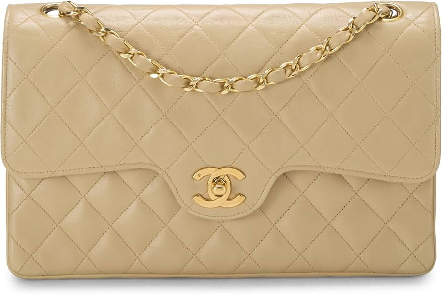 Amazon.com: Chanel, Pre-Loved Beige Quilted Lambskin Curved Double Flap Medium, Beige : Luxury St... | Amazon (US)
