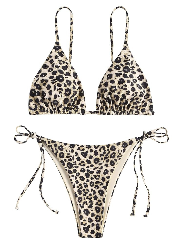 ZAFUL Women's Sexy Triangle Bikini Set Cami String Swimwear Texture High Cut Thong Swimsuit Cheek... | Amazon (US)