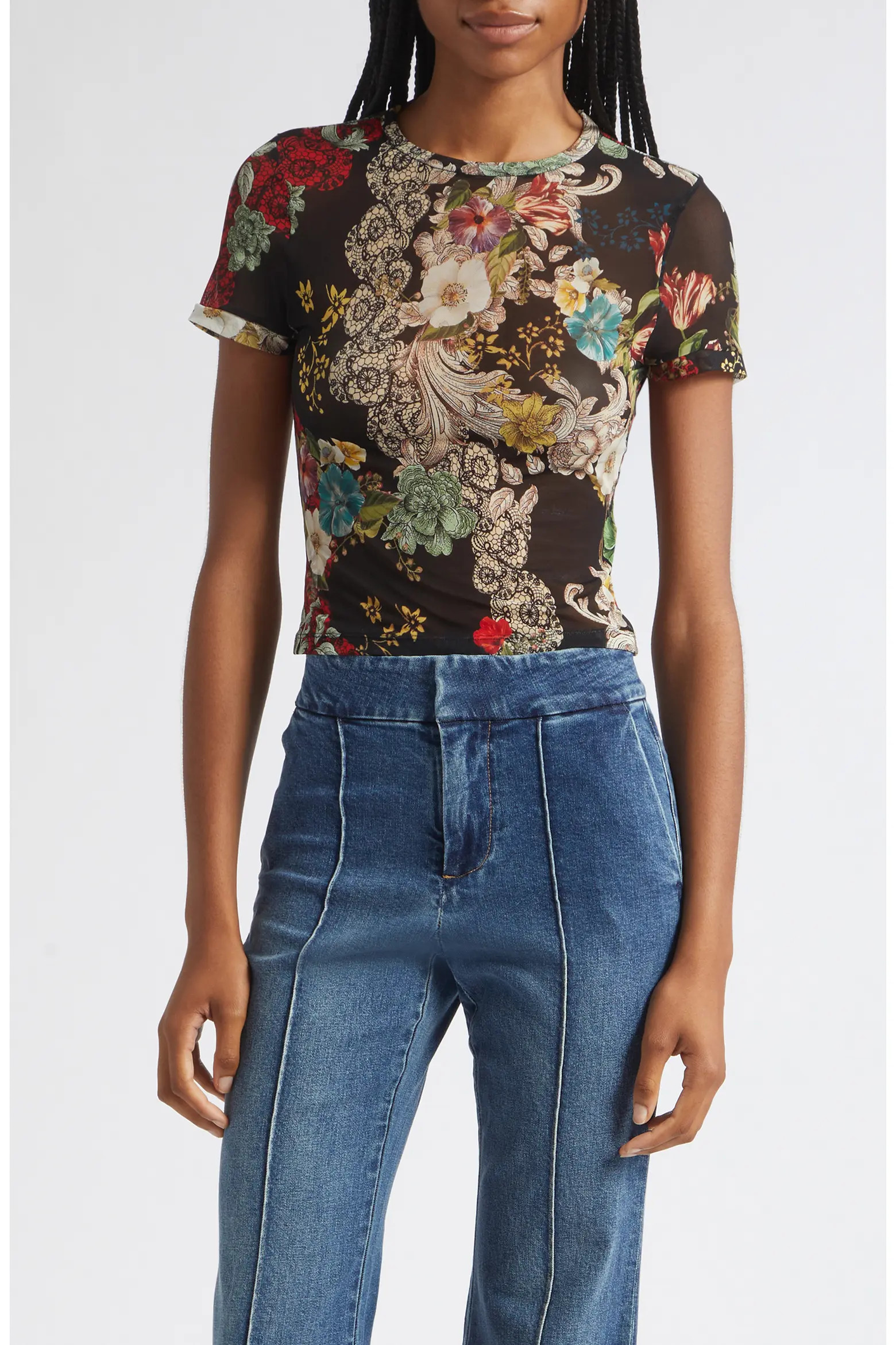Alice + Olivia Tess Floral Print Mesh Top (Women) | Nordstrom | Nordstrom