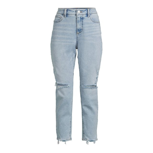 Time and Tru Women's Cropped High Rise Distressed Mom Jeans, 27” Inseam for Regular, Sizes 2-16... | Walmart (US)