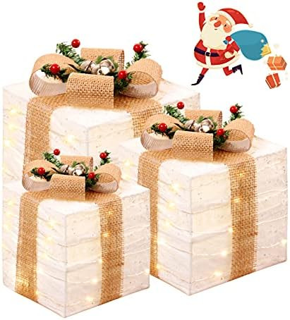 Lighted Gift Boxes Christmas Decorations 3pcs Pre-lit Xmas Present Boxes Outdoor Christmas Decoratio | Amazon (US)
