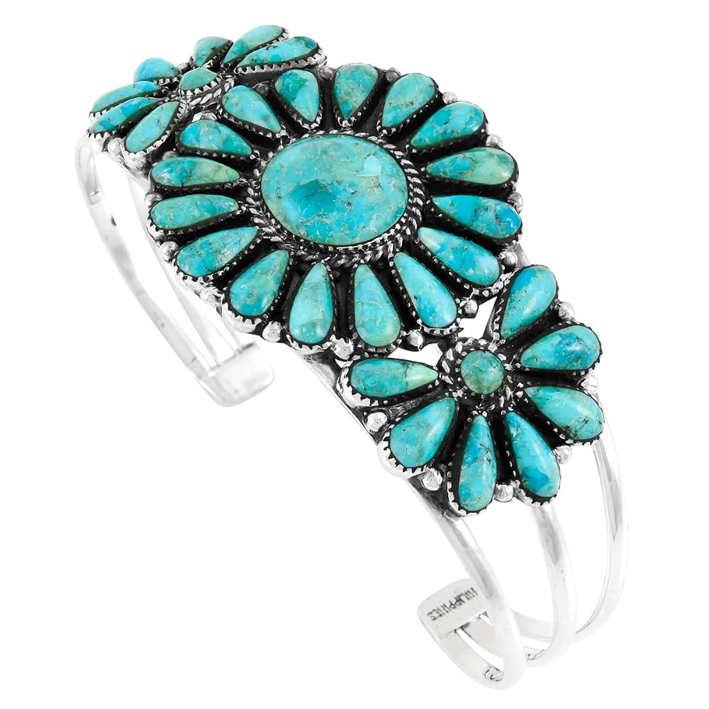 Turquoise Network Southwest Style Genuine Gemstones 925 Sterling Silver Cluster Bracelet | Amazon (US)