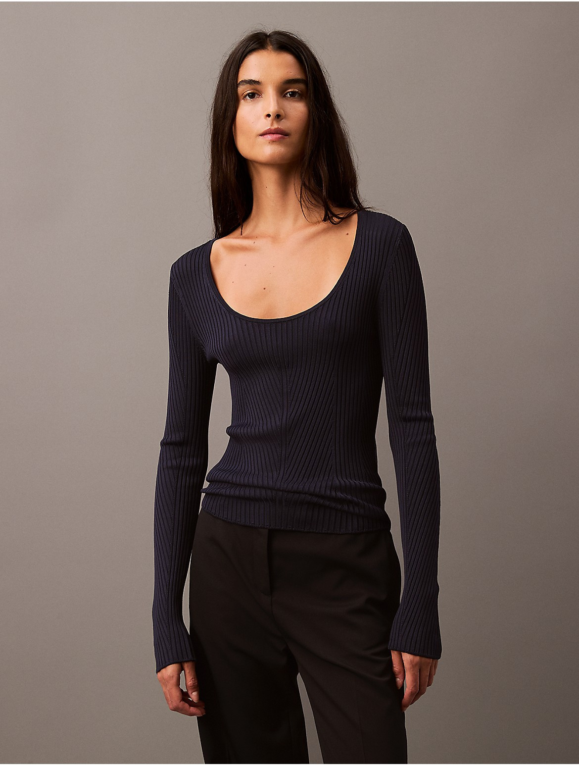Calvin Klein Women's Scoop Neck Rib Sweater - Black - L | Calvin Klein (US)