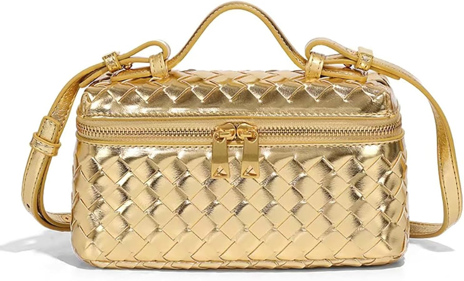 Womens Woven Crossbody Handbag Fashion Leather Top Handle Bag Golden | Amazon (US)