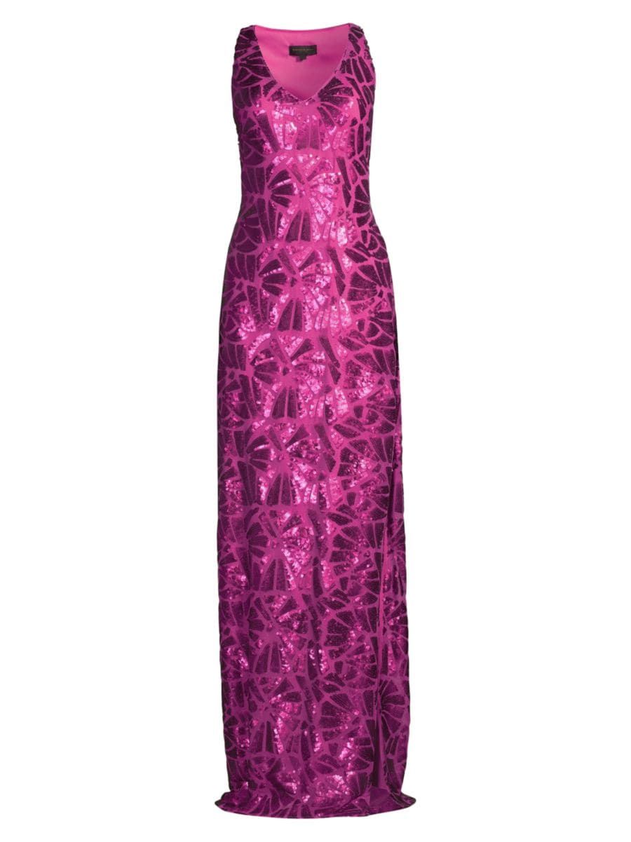 Social Occasion Fan Sequined Column Gown | Saks Fifth Avenue