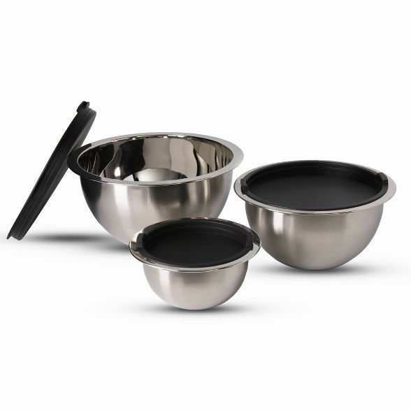 Wolfgang Puck 6-Piece Stainless Steel Mixing Bowl Set with Lids, 3 Sizes: 1QT, 3QT, 5QT | Target