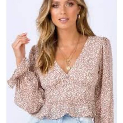 Princess Polly Morwen Beige Floral Ruffle Cropped Top Size 4 | eBay US