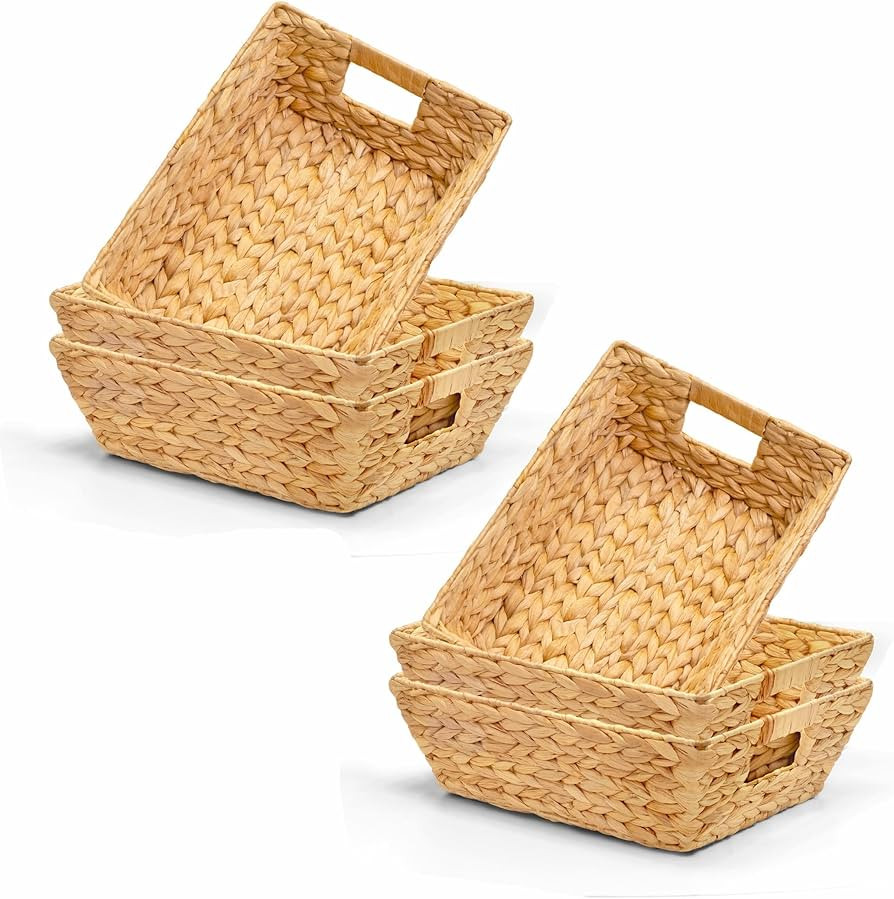 M4DECOR Set of 6 Water Hyacinth Wicker Storage Baskets for Shelves \u2013 Woven Snack Baskets for... | Amazon (US)