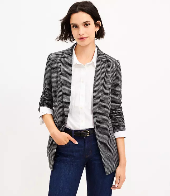 Houndstooth Long Modern Blazer | LOFT