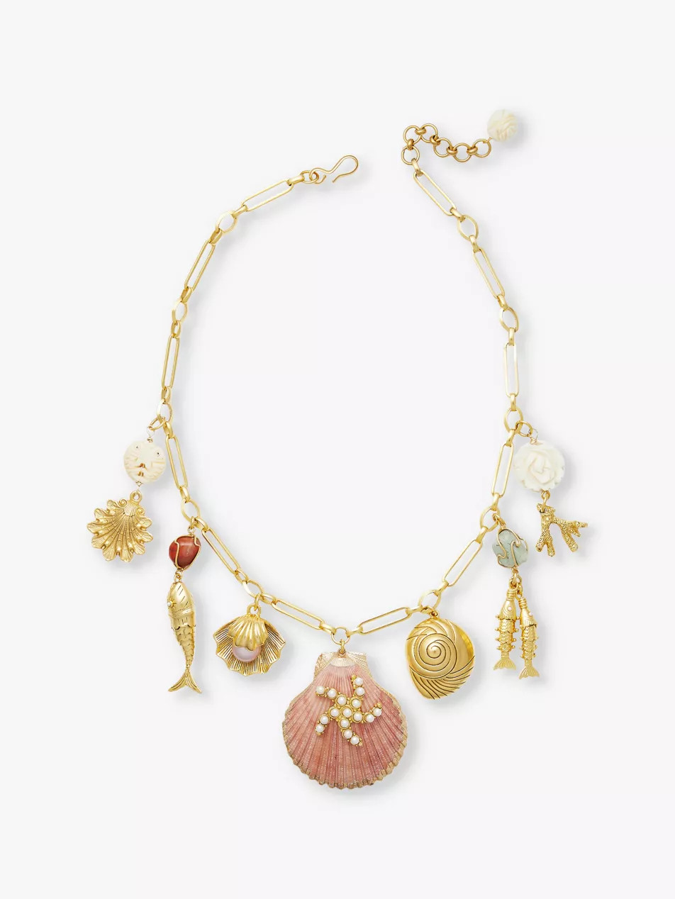 Montauk shell-embellished 24ct yellow gold-plated brass pendant necklace | Selfridges