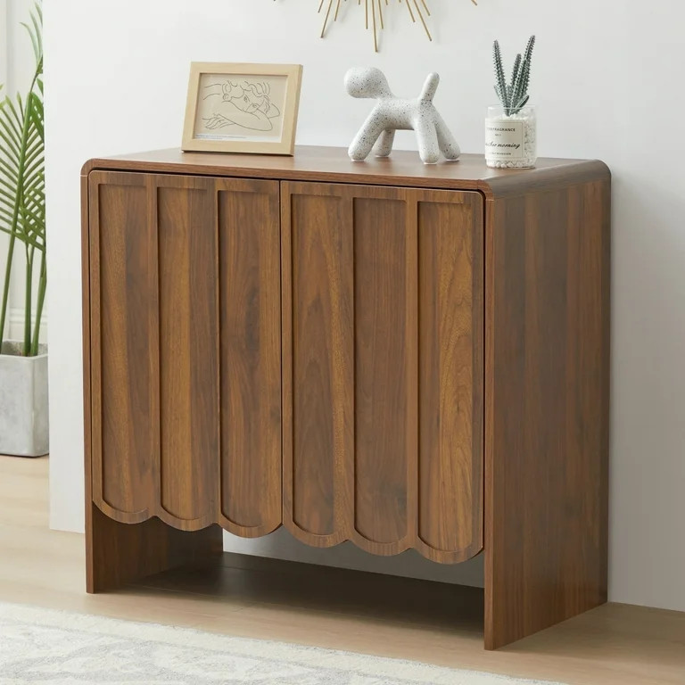 Wirrytor Wood Buffet Sideboard with 2 Wave Doors, Storage Cabinet with Adjustable Shelves for Liv... | Walmart (US)