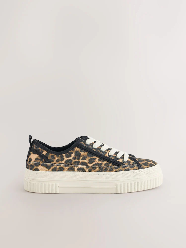 Leopard Canvas Chunky Baseball Lace Up Trainers | Next EU