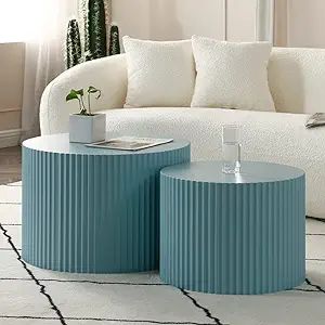 WILLIAMSPACE Nesting Coffee Table Set of 2, Matte Blue Round Wooden Coffee Tables, Modern Luxury ... | Amazon (US)