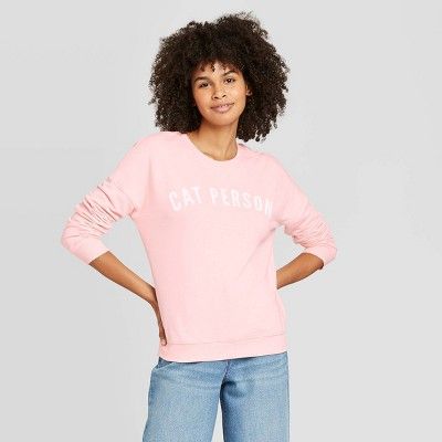 Women's Cat Person Sweatshirt - Zoe+Liv (Juniors') - Pink | Target