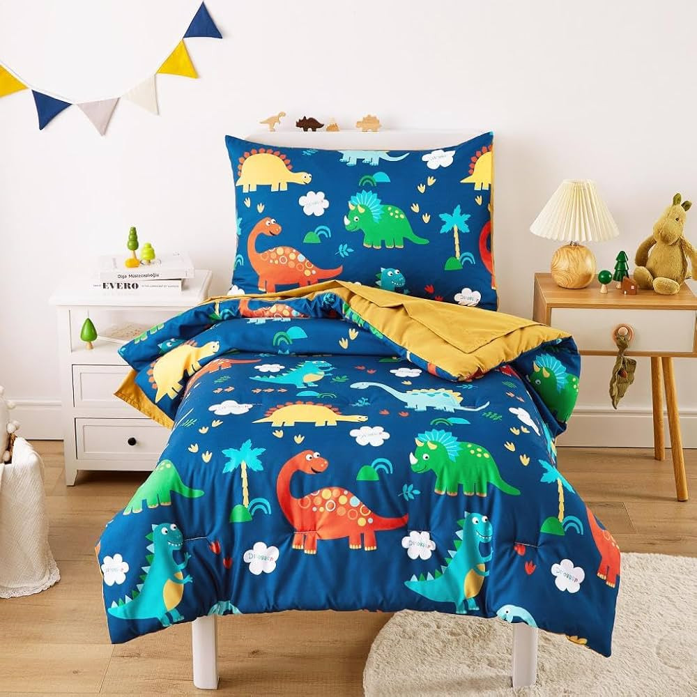 Wake In Cloud - Dinosaur Toddler Bedding Set for Boys, Cute Colorful Dinosaurs, 4 Pieces Soft Cri... | Amazon (US)