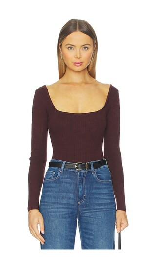 Amalia Square Neck Bodysuit in Brown | Revolve Clothing (Global)