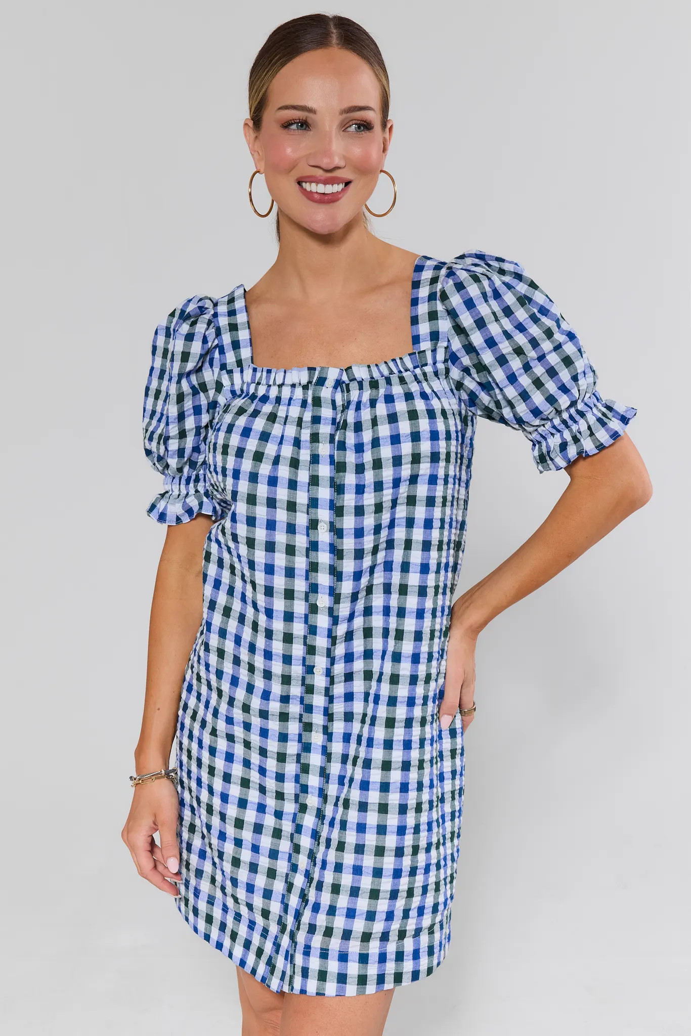 Mia Navy Gingham Short Dress | Avara
