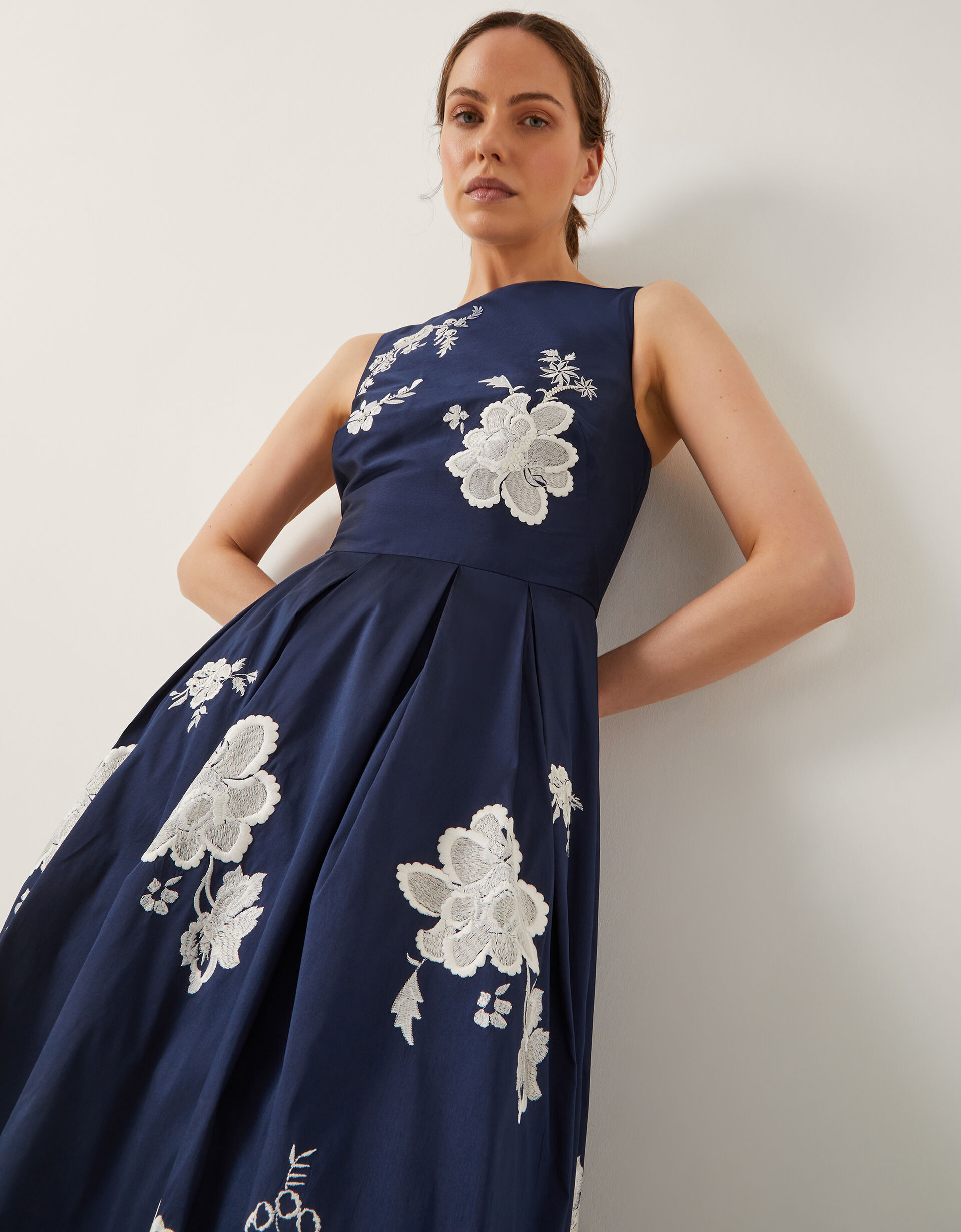 Sicily Embroidered Fit & Flare Midi Dress Blue | Monsoon (UK)