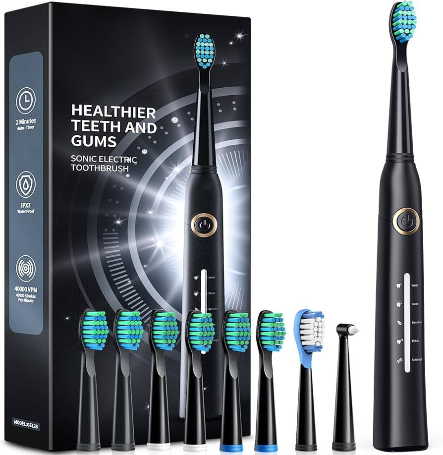 Electric Toothbrush for Adults, 8 Brush Heads Sonicare Electric Toothbrush with 40000 VPM Deep Cl... | Amazon (US)