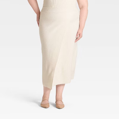 Women's Wrap Column Midi Skirt - A New Day™ Oatmeal 3X | Target