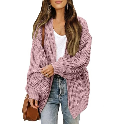 Chunky Cardigans for Women Trendy Open Front Knit Fall Cardigan Sweaters Lantern Long Sleeve Cozy Sweater Coats Autumn Crochet Oversized Cardigan Cute Slouchy Lightweight Oversize Cardigans | Amazon (US)