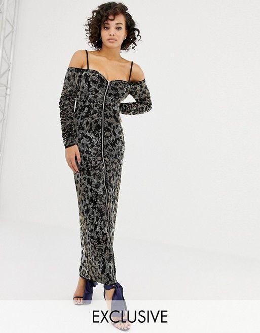 ASOS DESIGN x LaQuan Smith embellished maxi dress in leopard print | ASOS US