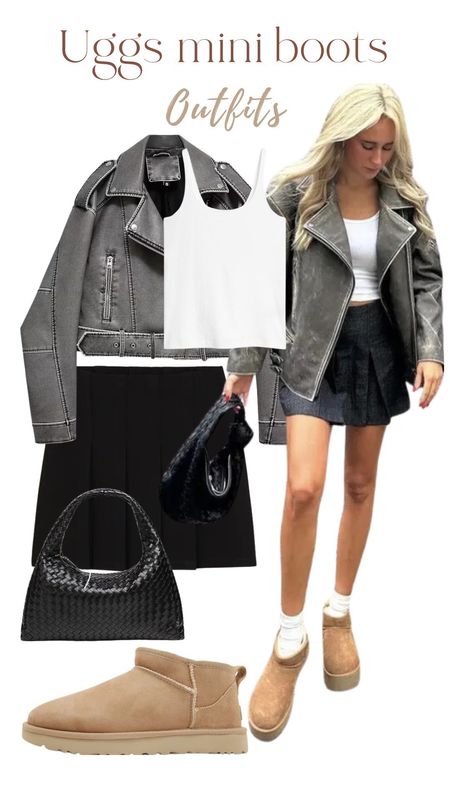 Grey jacket, white tank top, black skirt, black bag, spring outfit, spring fashion, uggs mini

#LTKfindsunder50 #LTKstyletip #LTKworkwear