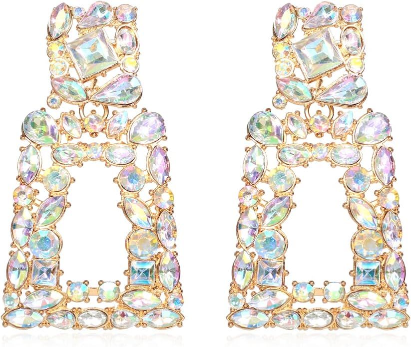 KELMALL Sparkly Rhinestone Rectangle Dangle Earrings for Women Crystal Geometric Drop Trendy Stat... | Amazon (US)