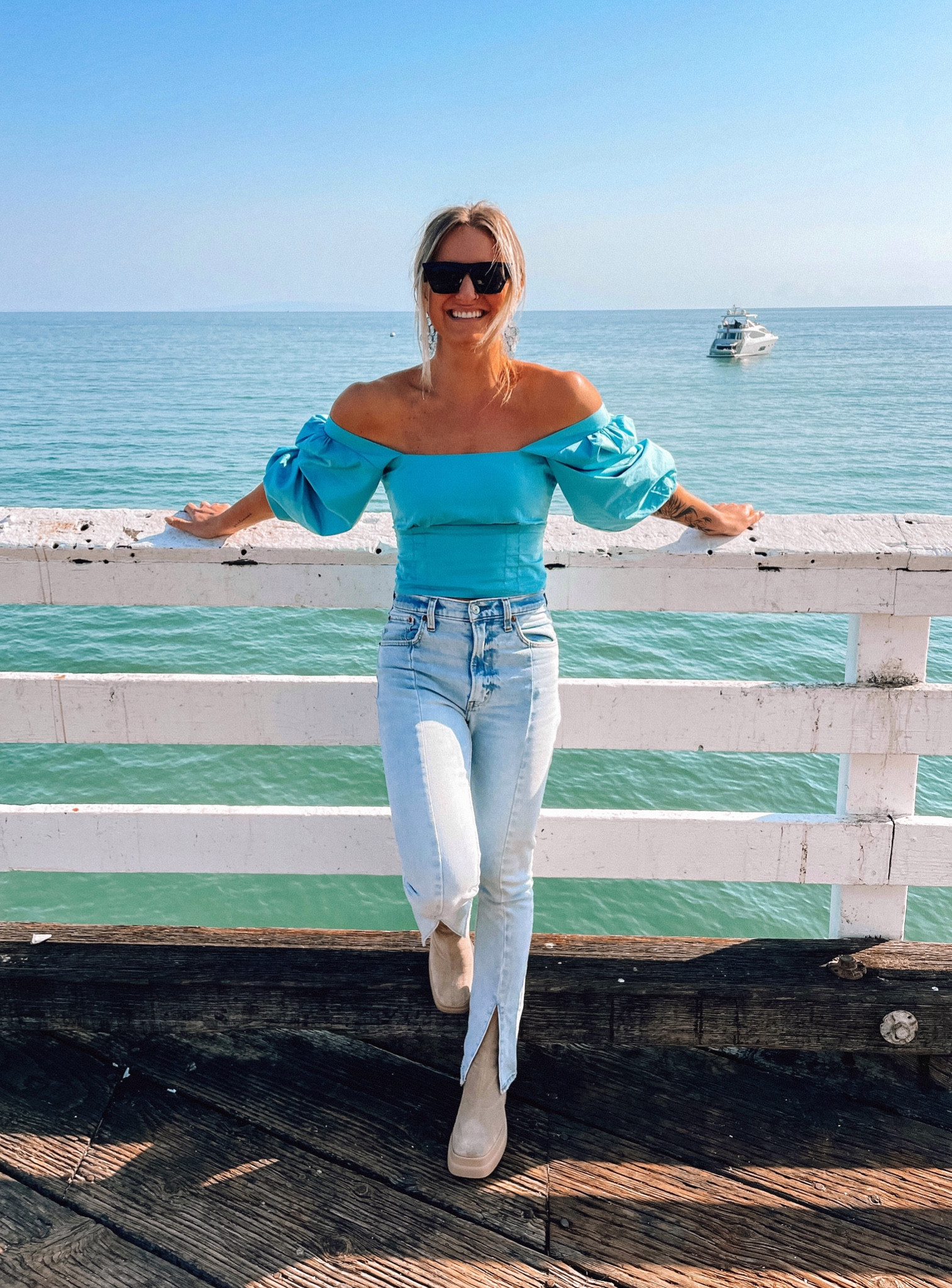 what I wore to brunch in malibu. 
top size S. jeans size 26S  boots no longer available, but tagged a similar style! 