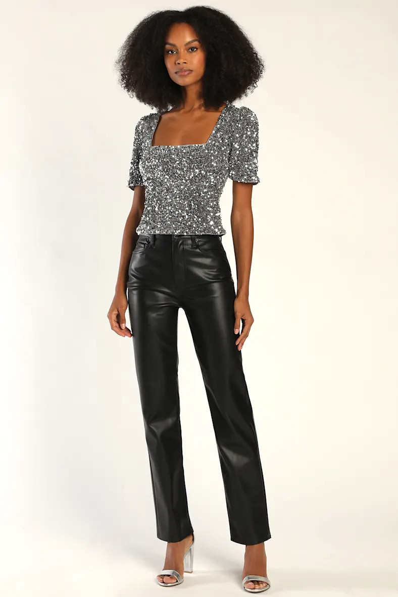 Sparkling Marvel Silver Sequin Square Neck Crop Top | Lulus (US)