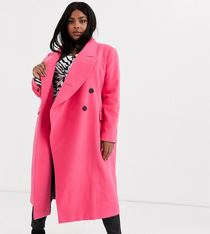 ASOS DESIGN Curve asymmetric front formal coat in pink | ASOS (Global)