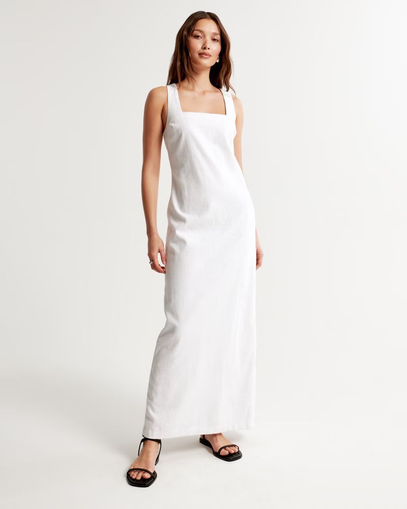 Women's Linen-Blend Shift Maxi Dress | Women's New Arrivals | Abercrombie.com | Abercrombie & Fitch (US)