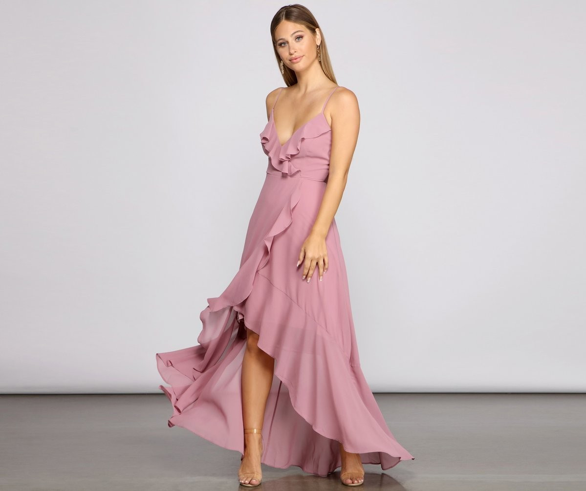 Frilly Romance Ruffled Chiffon High Low Dress | Windsor Stores