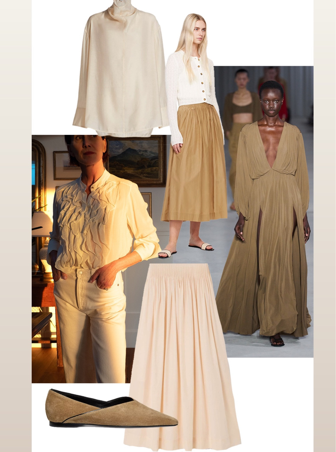 For my FALL STYLE LOOKS, I’d like to layer in soft pieces – a dress, skirt and definitely a shirt. Looking at the SS25 collections, this feeling isn’t going away anytime soon. 

Toteme’s shirt is the vibe. It’s got the shape I’m after. Equally important is the fabric – a semi sheer organza or voile for example. Perfect for the warmer fall months.

I’m wearing a TWP voile shirt (also have it in navy and love it with dark denim) and old AGOLDE jeans. I’d layer a structured field coat over this look and ground it with suede flats. 

The skirts I’m eyeing include one from Toteme and Loulou Studio in tan or blush pink. I’d wear them with dark khaki, ochre, or any sort of off color for visual interest.

#LTKSeasonal #LTKStyleTip #LTKFallSale