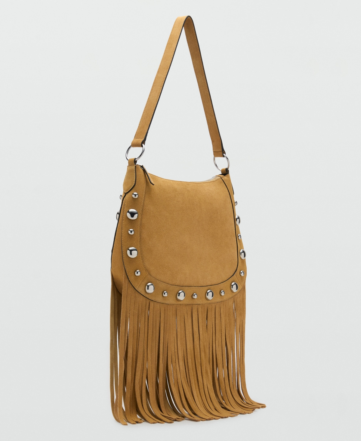 Mango Women's Fringes and Stud Details Suede Bag - Mustard | Macy's